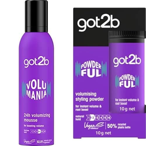 Image of got2b POWDERful Volumising Styling Powder 10 g, Natural Hold Instant Volume from the Roots and got2b Volumania 24h Volumising Mousse 250 ml, Boosting Volume Hair Mousse, Fearless Hold