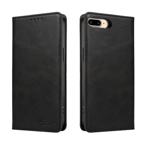 Image of TOHULLE for iPhone 7 Plus Case iPhone 8 Plus Case, Premium PU Leather Wallet Case with Card Holder Kickstand Built-in Magnetic Closure Flip Folio Phone Cover for iPhone 7 Plus/8 Plus - Black