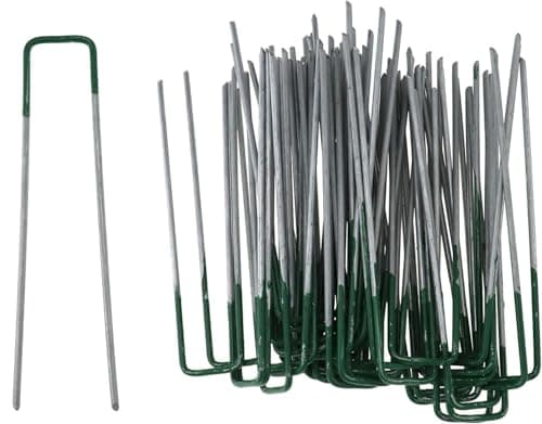 Image of Juliyeh Yica Garden Staples Galvanized Ground Pegs Gardening Stakes Pins Spikes for Landscape Securing Lawn Farm Weed Barrier Grass Fabric Netting More Applications Green Colour