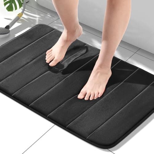 Image of HITSLAM Memory Foam Bath Mat Non Slip, 50 x 80cm Absorbent Bathroom Mat, Machine Washable Bath Rug for Bathroom, Soft on Feet,Quick Dry, Black