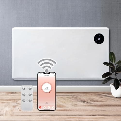 Image of Purus 1500W White WIFI Smart App Control, Electric Radiator Heaters for Home, Bathroom Safe Electric Heater Setback Timer Lot 20 & Thermostat Control, Wall Mounted or Floor Standing with Controller