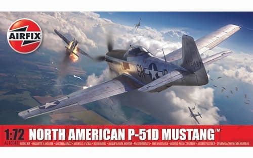 Image of Airfix - Model Set - A01004B North American P-51D Mustang Model Building Kit - Plastic Model Plane Kits for Adults & Children 14+, Set Includes Sprues & Decals - 1:72 Scale Model
