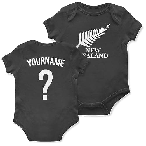 Image of Purple Print House Personalised New Zealand Babygrow Name and Number Baby Boys Girls Rugby, 3-6 Months, Black