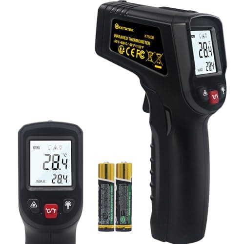 Image of KETOTEK Infrared Thermometer Non Contact, Digital Laser Temperature Gun -50°C to 600°C (-58°F to 1112°F) Adjustable Emissivity Thermometer Gun for Cooking Pizza Oven BBQ Freezer Food