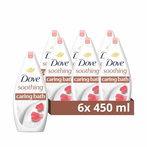 Image of Dove Soothing Caring Bath Bath Soak with ¼ moisturising Cream, Almond Cream & Hibiscus for an Indulgent Bubble Bath 6X 450 ml