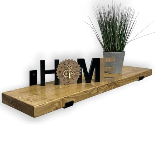 Image of MKGT Handcrafted Rustic Wooden Floating Shelf – Wall Mounted with Black L Brackets – Made in the UK from Solid Timber – Kitchen, Bathroom & Living Room (Dark Oak, 100cm)