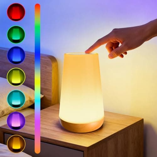 Image of Morotty Night Light, Touch Bedside Lamp,Dimmable LED Night Light with 13 RGB Colours Changing,Remote Control& Timing Function,Rechargeable Table Lamp for Nursery, Bedroom,Camping