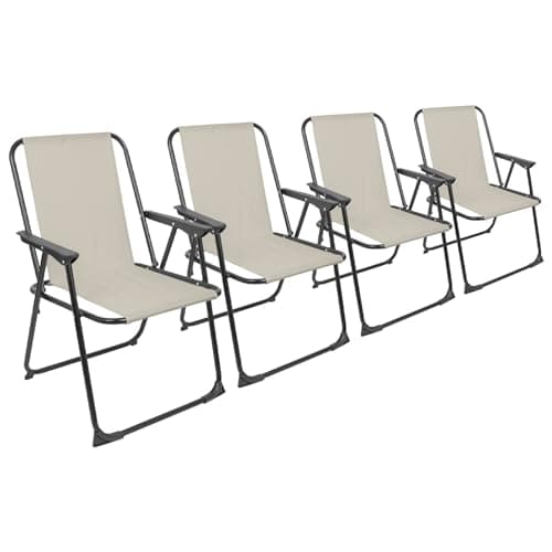 Image of Harbour Housewares Folding Beach Chairs - Beige - Pack of 4 - Metal Outdoor Patio Seat Lightweight Portable Deck Chair for Picnic, Garden, Camping, Fishing