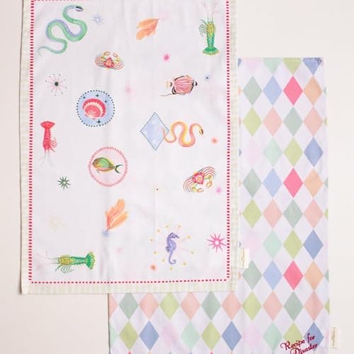 Image of YVONNE ELLEN Harlequin Tea Towels Set of 2 | Cotton Kitchen Towel for Drying Dishes, Decorative Tea Towels for Kitchen, Soft Kitchen Hand Towels & Dish Towels | 70 x 50 cm