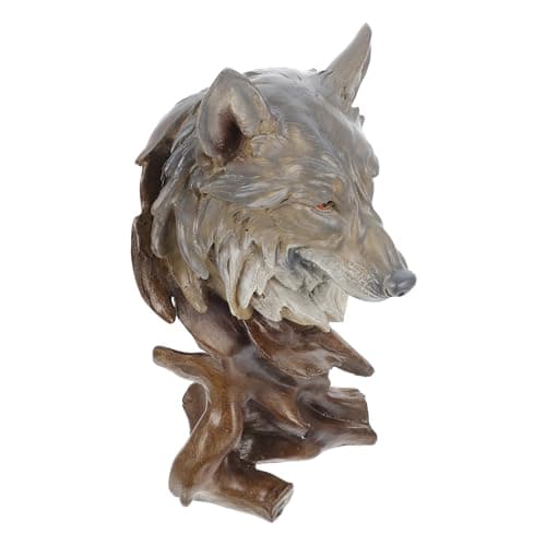 Image of Ciieeo Lifelike Wolf-head Resin Sculpture for Home and Garden Decor, Brown Simulated Tree Root Look Animal Bust, Unique Vivid Design as Or Desktop Ornament