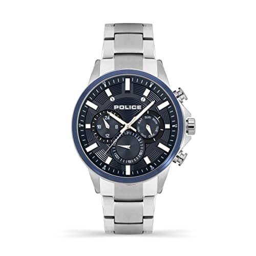 Image of Police Kismet Mens Multifunction Watch with Blue Dial and Stainless Steel Bracelet, 47mm Stainless Steel Case in Branded Watch Box PEWJK2195140-2 Year Warranty