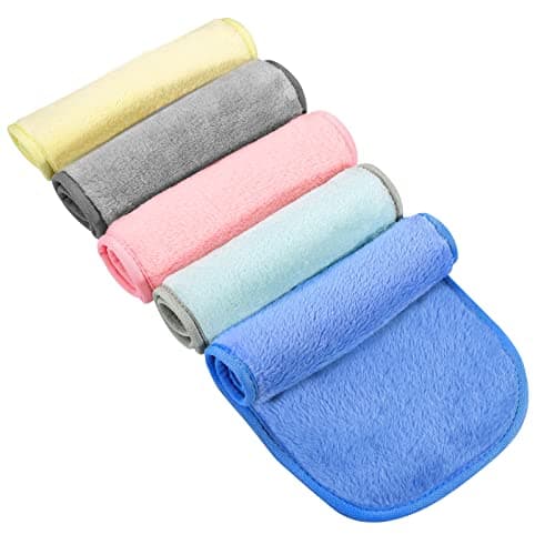 Image of 5 Pack Make Up Remover Cloth, 15.75 * 7.87in Flannel Face Cloth Face Wipes for Make Up Removing (Yellow+Mint Green+Blue+Coral Pink+Grey)