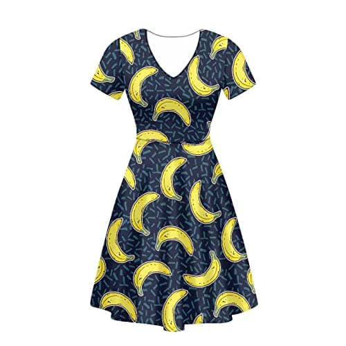 Image of Belidome Women's Banana Dress Midi Short Sleeves V Neck Dresses Novelty Casual Novelty Comfy Size S-4XL