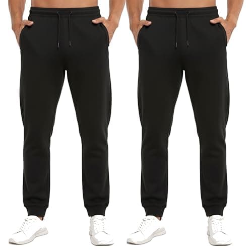 Image of Gift Hub Joggers for Men UK 2 Pack | Tracksuit Bottom Pants, Fleece Jogging Sweatpant & Work Trouser for Men | Stylish & Ideal for Walking, Gym, Running, Travel & Casual Wear | Black, Medium
