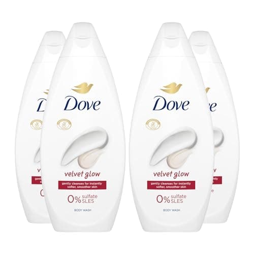 Image of Dove Body Wash 0% Sulfate SLES for Women Made with Naturally Derived Cleansers and Plant Based Moisturiseres Gently Cleanses for Softer and Smoother Skin, 225ml (4 Pack, Velvet Glow)