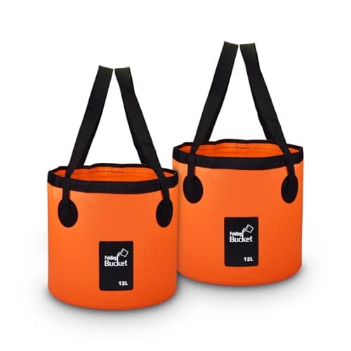 Image of 2 Pack Handy Folding Bucket 12L, Portable Collapsible Bucket for Camping, Plumbing, Cleaning, Traveling, Hiking, Fishing (Orange 2 Pack, 12L)