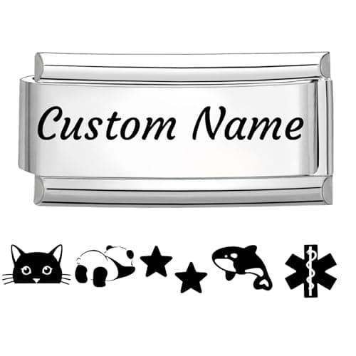 Image of Jodimitty Custom Engraved Italian Charm Silver Stainless Steel Charm Personalised Gift, DIY logo & Text, Glossy Finish, 20x9mm, fits all 9mm Bracelet