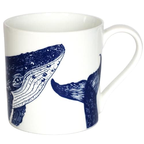 Image of Cream Cornwall Bone China Mug - Whale | Premium Tea & Coffee Mug with Hand-Drawn Sealife Artwork | Lightweight, Durable China Mug Gift for Nature, Animal & Ocean Lovers (1 x, 375 ml)