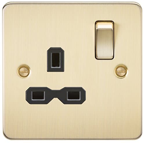 Image of Knightsbridge FP7000BB Brushed Brass Flat Plate 13 A 1G DP Switched Socket, 230 V