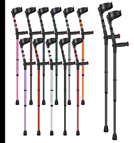 Image of Ossenberg Soft Grip Closed Cuff Double Adjustable Crutches - Black - Pair | Height Adjustable Elbow Crutches for Men Women Adults Arthritis Soft Comfy Handle Forearm Ergonomic