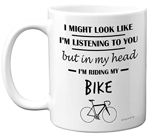 Image of Stuff4 Cycling Gifts for Men Women - in My Head I'm Riding My Bike - Funny Gifts for Cyclists, Biker Mens Mountain Bike 11oz Ceramic Dishwasher Safe Premium Mugs Cup