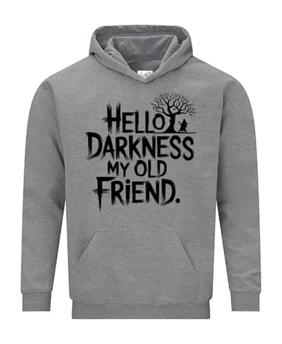 Image of Daily Apparel Hello Darkness My Old Friend Hoodie| Mens Premium Quality Unisex Pullover Jumper vintage Guitar Music Lovers Sweatshirt for UK Men/Women for Birthday Christmas Grey