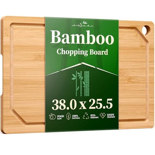 Image of Kitsure Bamboo Chopping Board - Multi-Size Wooden Chopping Boards for Kitchen, 38.0 x 25.5 cm, Kitchen Essentials with Deep Juice Grooves, Cutting Board for Prep & Serving, Large, Natural