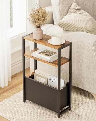 Image of Apetaccat Narrow Side Table for Small Spaces, Small End Table with Storage Basket, Slim Bedside Table for Bedroom, Rustic Brown Sofa Side Tables Living Room,Bathroom