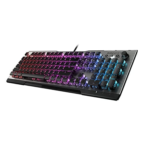 Image of Roccat Vulcan 100 AIMO Mechanical PC Gaming Keyboard, RGB Lighting, Silent, Per Key LED Illumination, Brown Switches, Aluminum Top Plate, Silver