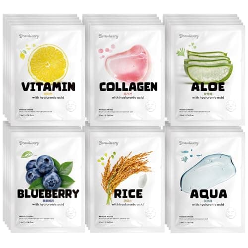 Image of [PACK OF 30] BEAULIVERY with Hyaluronic acid sheet mask pack 6 types x 5 set Korean face mask