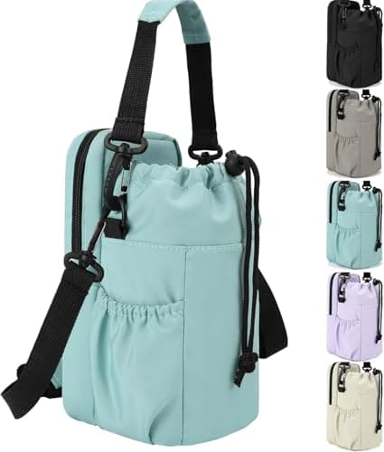 Image of RZMAYIS 32/40oz Insulation Water Bottle Carrier Bag with Phone Pocket, Water Bottle Holder with Strap, Sports Water Bottle Sling Bag Crossbody Water Bottle Holder for Hiking Walking (Style 1, Green)