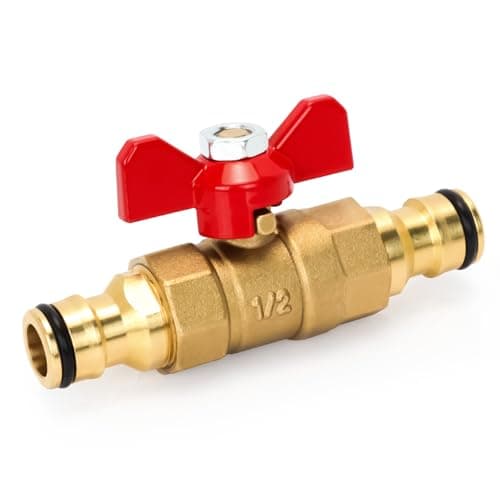 Image of Brass Connector with Control Valve, Quick Release in Line Water Shut Off Valve for Join Garden Hose Pipe Tube Hose Reels and Tanks (Brass Double Male)