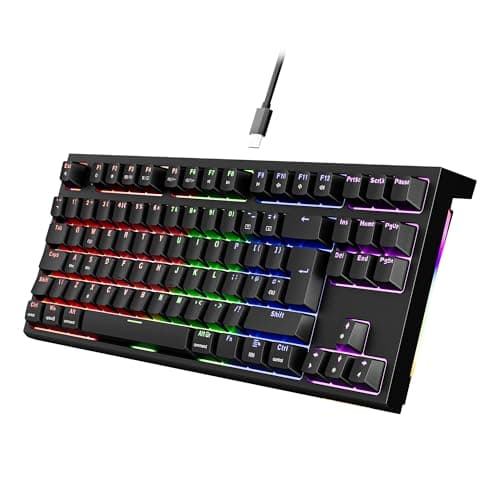 Image of NEWMEN Wired Gaming Keyboard,TKL RGB LED Backlit UK Layout Compact Mechanical Keyboard,75% Percent USB C Mini Hot Swappable Ergonomic Computer Keyboards for PC Laptop Win Mac Gamer,Black,Red Switches