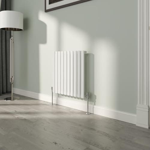 Image of NRG White Oval Radiator Horizontal 600x590mm Single Panel Central Heating Radiators Perfect for Bathrooms Kitchen Living Room