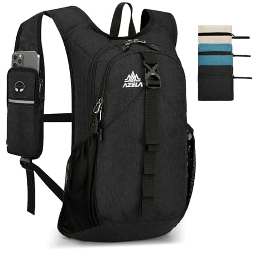 Image of Outplea 15L Foldable Hiking Backpack Men Women, Small Ultralight Casual Daypack with Phone Holder for Outdoor Walking Travel, Black