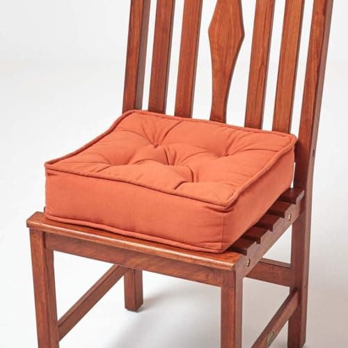 Image of HOMESCAPES Terracotta Dining Chair Booster Cushion Large Firm 40 cm Square Seat Pad with Supportive 10 cm Thick Lift Soft Orange Cotton Cushion For The Elderly, Post-Operative and Pregnancy