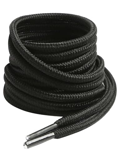 Image of VSUDO 130 cm Round Black Boot Laces, 4mm Diameter Shoe Laces for Boots, Heavy Duty Outdoor Work & Hiking Shoelaces for Men or Women (1 Pair-Black-130cm)