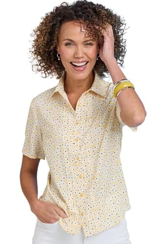Image of Chums Ladies Short Sleeve Pintuck Printed Blouse with Peter Pan Collar Top and Pintuck Front Detail for Women Vanilla 12