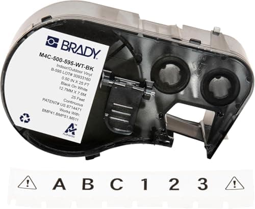 Image of Brady Vinyl Label Tape for Label Printer BMP41/BMP51/BMP53/M511 - Self Adhesive Printer Labels - Black on White (12,70 mm (W) x 7,62 m (L)) - M4C-500-595-WT-BK