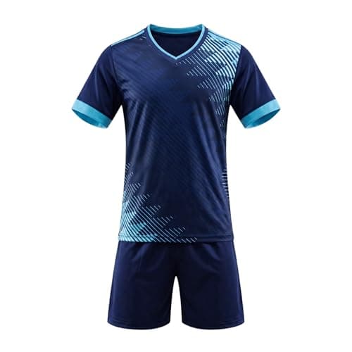 Image of Fjquamitix Kids Boys Football Kit Children Soccer Uniform Jersey Kit Football Training Suit School PE for kids Age 3-13 Years (UK, Age, 3 Years, 4 Years, Regular, Deep Blue)