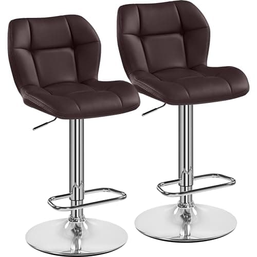 Image of Yaheetech Bar Stools Set of 2, PU Leather Breakfast Bar Chairs, Swivel Height Adjustable Barstools, Counter Stools with Backrest for Home Kitchen Restaurant, Brown