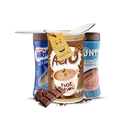 Image of Hot Chocolate Bundle Includes: 1x Aero Chocolate (288g) 1x Milky Way 1x Bounty Chocolate (250g of each) Instant Hot Chocolate Powder Drink and 1x Stainless Little Spoon by Donny & Dev