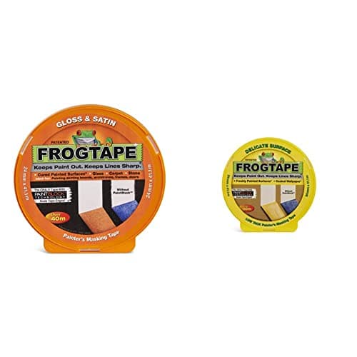 Image of Frog Tape Orange Gloss & Satin Painters Masking Tape 24mm x 41.1m, Indoor Painting and Decorating For Sharp Lines and No Paint Bleed & Yellow Delicate Surface Painters Masking Tape 24mm x 41.1m