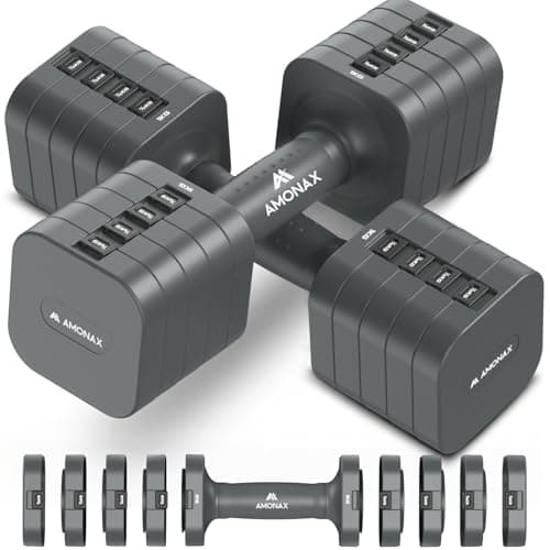 Image of Amonax Adjustable Dumbbells Set, 1kg/2kg/3kg/4kg/5kg Dumbbell Pair, 4-in-1 and 5-in-1 Weights Dumbbells Set Women Men, Free Weights for Home Gym (Grey, 5kg x 2)
