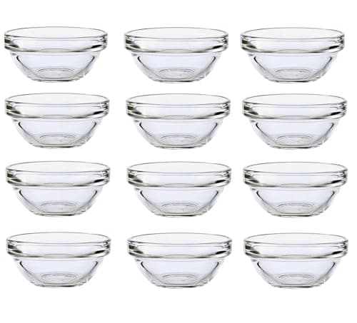 Image of Luminarc Set of 12 Glass Dip Bowls Sauce Condiment Stacking Serving Dishes 6cm x 3cm
