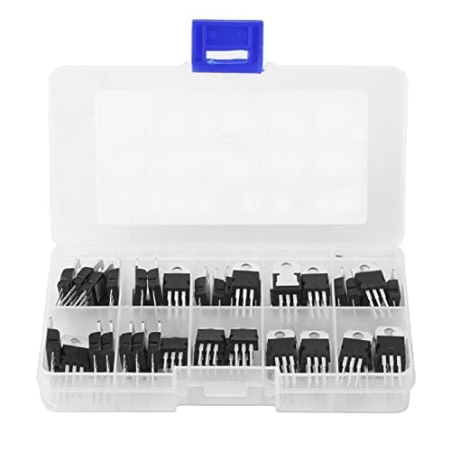 Image of AurSoltriad 60pcs 10 Values L7805CV LM317T Transistor Assortment Kit, Voltage Regulator and Adjustable Transistor Set with Clear Storage Box for Electronics Repair and DIY Projects
