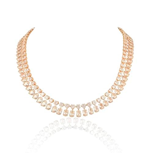 Image of ZAVANA Gold Statement Necklace for Women Crystal Necklace with Clear Round & Pear Cubic Zirconia, Bridal Wedding Prom Evening Party Rhinestone Necklace Adjustable 16-18 Inch