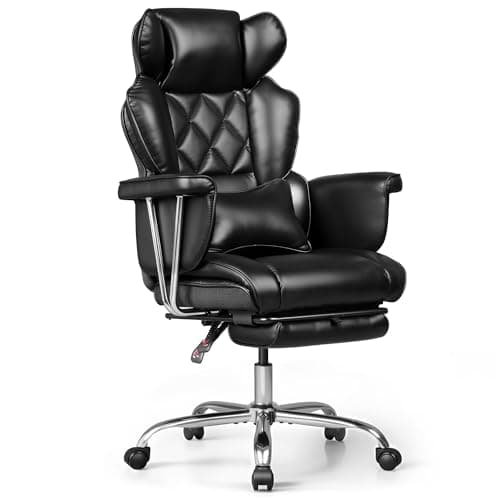 Image of DEVAISE Executive Office Chair with Telescopic Footrest Height-Adjustable, Ergonomic Office Chair with Executive Lumbar Support, Maximum 145°Adjustable Backrest, Pu Leather, Black