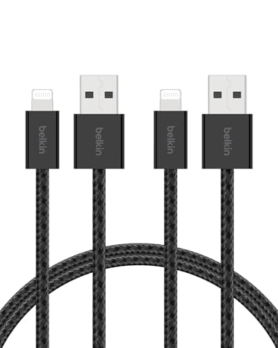 Image of Belkin 2-Pack Braided USB-A to Lightning Cable 5ft - Soft, Flexible Fast-Charging Cable, Lightning iPhone Charger Cord for iPhone 14 & Earlier Series, iPad 9th Gen, & AirPods - Black