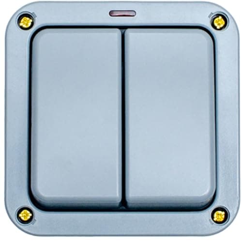 Image of IP66 Outdoor 2 Gang Double Light Switch - 20A 2 Way & Neon Waterproof Garden - Weatherproof Garage Applicance Switch